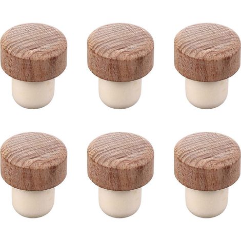 Set Mit 6 Weinflaschenverschlüssen Aus Holz – 3,50 X 2,90 X 1,95 Cm – Beige