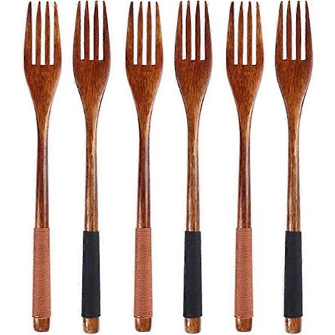 Set Mit 6 Japanischen Holzgabeln, Kindergeschirr (brauner Und Schwarzer Draht) – 6 Stück