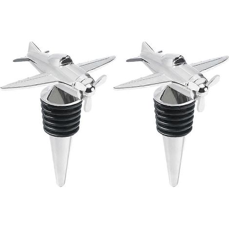 Set Mit 2 Flugzeugförmigen Rotweinflaschenverschlüssen, Champagnerflaschenverschlüsse Aus Metall Für Bars – 7,10 X 6,00 X 5,00 Cm – Silber
