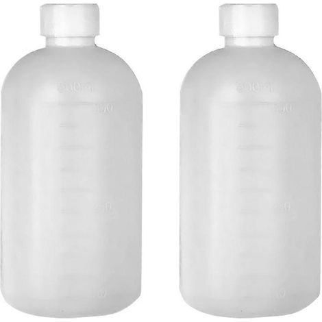 Set Aus 2 Graduierten 500-ml-flaschen Für Reagenzien Aus Kunststoff Mit Schmalem Hals. – 17 X 7,7 Cm – Transparent