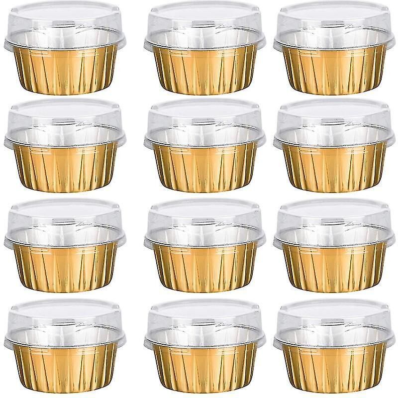 Dessertförmchen Mit Deckel, 25er-set, Goldfarbene Aluminium-backformen, Praktische Förmchen Zum Backen Von Cupcakes