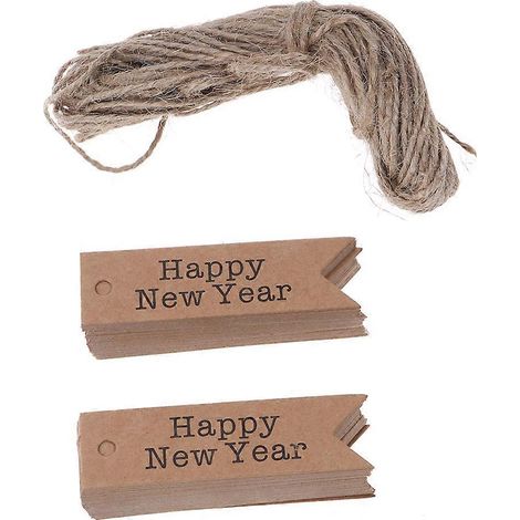 100 Anhänger Aus Kraftpapier Mit Schwalbenschwanzmotiv Und Dem Aufdruck „frohes Neues Jahr“ In Buchstabenform Zum Personalisieren Mit Einer Schnur (kraftpapierfarbe). – 7,00 X 2,00 X 0,05 Cm