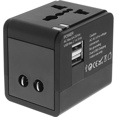 Usb-netzteil Mit Europäischen, Amerikanischen Und Australischen Steckern. – 6 X 5,5 X 4,5 Cm – Schwarz