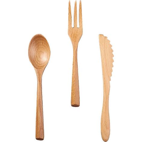 Set Aus 3 Japanischen Holzbesteckteilen Aus Buchenholz (unbehandelt) Für Den Hausgebrauch – 19 X 3,8 X 1 Cm