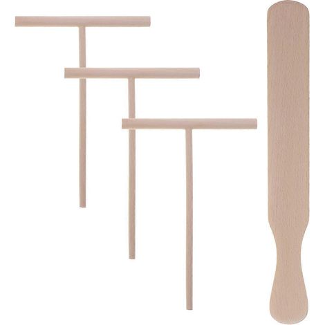 Set Aus 4 Pfannkuchen-küchenutensilien: Holzspatel Und Tortillaheber (1 Buchenholzspatel + 3 T-förmige Holzspatel).