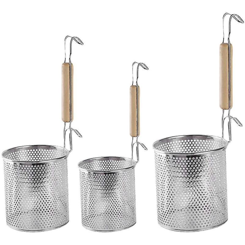 Nudelsieb Aus Edelstahl Mit Haken Und Holzgriff, Abtropfkorb Für Ravioli, Udon, Gemüse Und Pasta, 12 Cm