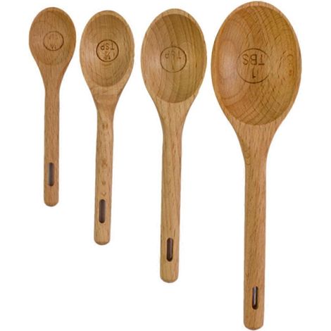 4-teiliges Küchenutensil-set Zum Backen: Messlöffel, Teelöffel Und Messbecher Aus Buchenholz. – 15,2 X 4,2 Cm – Kaffee