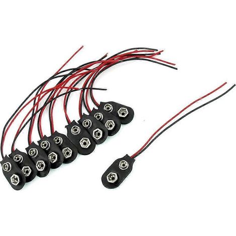 Packung Mit 10 Clip-steckern Für 9v Typ I Batterien Mit Kabel (schwarz) – 17,80 X 1,50 X 0,70 Cm
