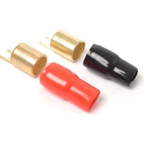 Paar Vergoldete Kupfer-crimpkabelschuhe (0-gauge) Für Lautsprecherkabel – 0ga (rot Und Blau) – Rot