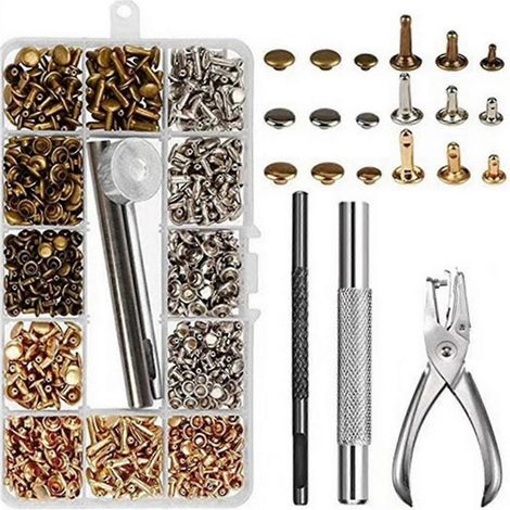 300 Doppelköpfige Ledernieten, Rohrförmige Metallnägel Mit Lochzange, Lederbearbeitungswerkzeugset.