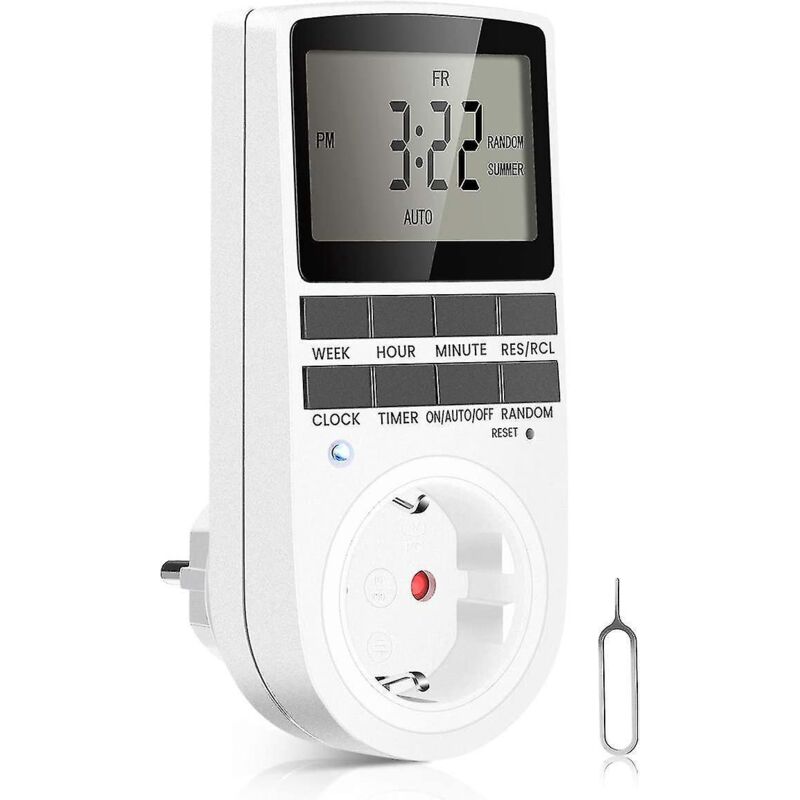 Digitaler Timer 16 A / 3680 W, Steckdose, 16 Konfigurierbare Programme, Zufallsmodus, 24/7-diebstahlschutz