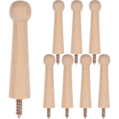 Set Mit 8 Wandhaken Aus Holz Für Kleidung, Hüte, Jacken Und Schlüssel. Lackierbar. – 9,50 X 1,80 X 1,80 Cm