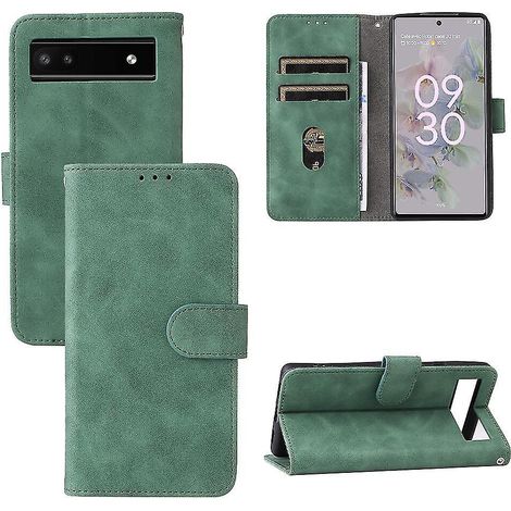 Hochwertige Lederhülle Für Google Pixel 6a Mit Kartenfach, Magnetverschluss Und Klappe – Schwarz/grün