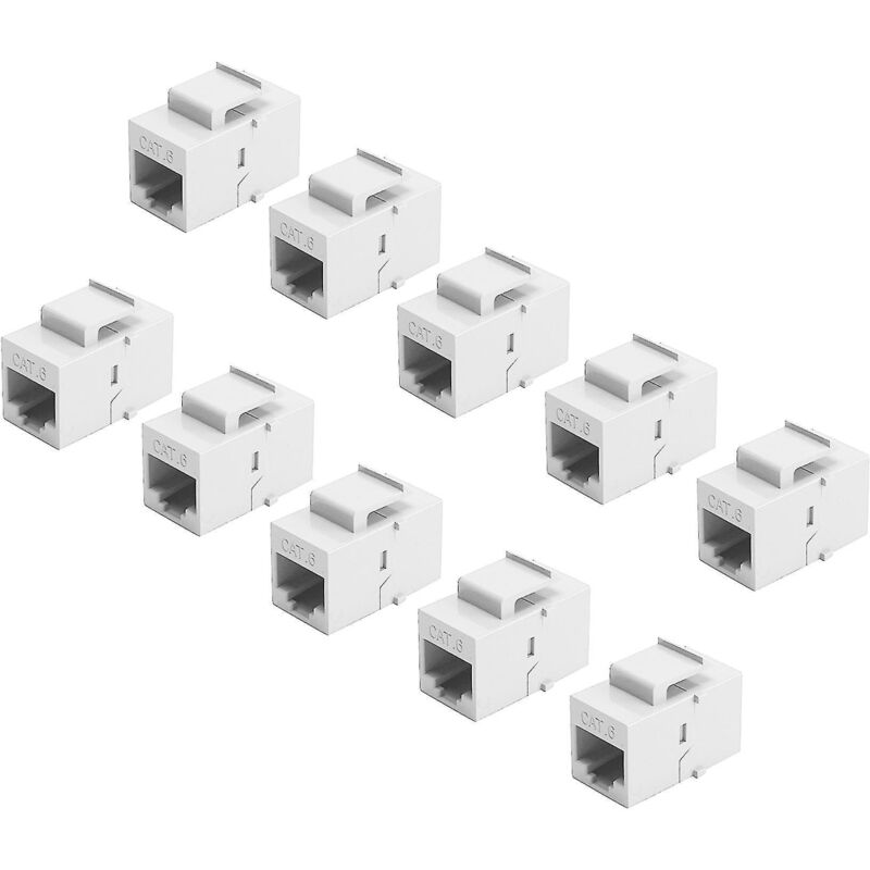 Packung Mit 10 Cat6 Rj45-steckern, Ethernet-lan-verlängerungssteckern, Verlängerungsadapter, Weiß