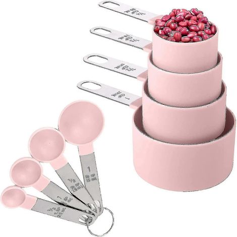 8-teiliges Messbecher- Und Löffelset / Stapelbare Messbecher Mit Edelstahlgriffen / Für Trockene Und Flüssige Zutaten