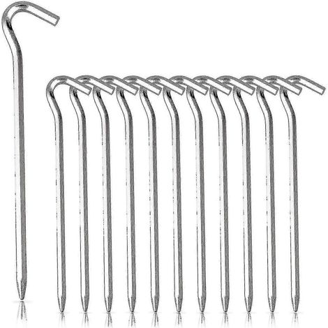 Set Mit 12 Aluminium-zeltheringen Mit Haken, 18 Cm Sechseckiger Schaft, Gartenheringe Mit Nägeln, Campingheringe Zum Aufstellen Von Zelten Und Markisen.