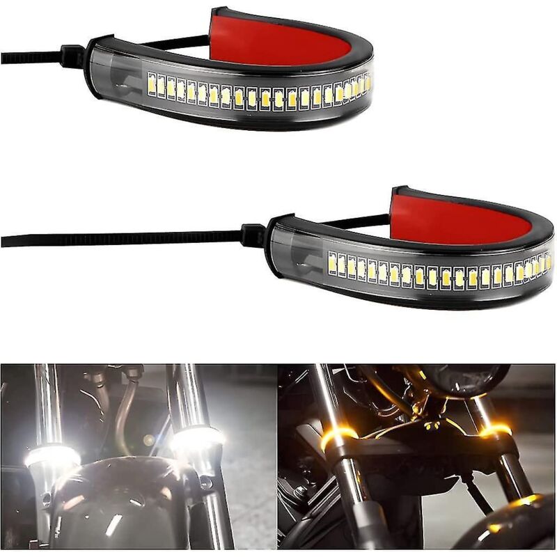 Set Mit 2 Led-motorradblinkern, Flexible Zweifarbige Gabelblinker (weiß Und Orange)