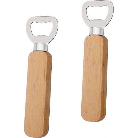 Set Mit 2 Flaschenöffnern, Flaschenöffner Aus Edelstahl Mit Holzgriff, Personalisierter Flaschenöffner Für Küche, Bar Und Camping (holzfarbe)