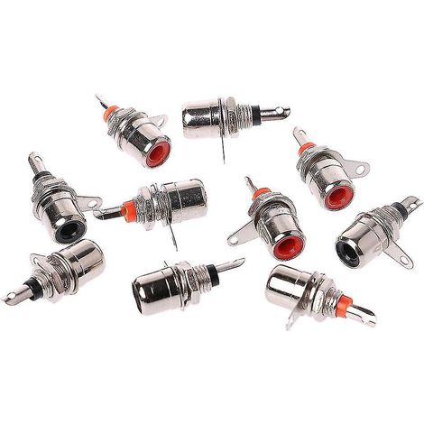 Packung Mit 10 Vernickelten Rca-einbauadaptern (weiblich), Rot + Schwarz