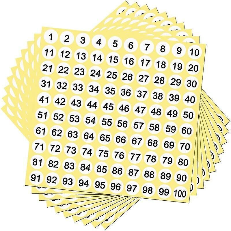 100 Blatt Selbstklebende Etiketten, Nummeriert Von 1 Bis 100, Rund, 1 Cm Durchmesser, Selbstklebend.