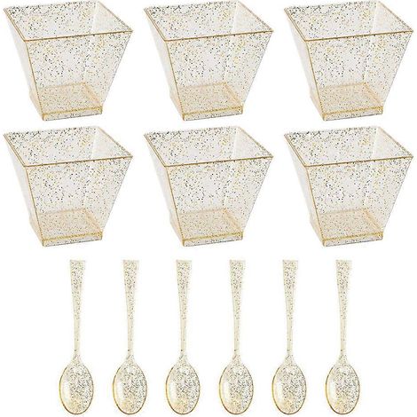 Set Plastikbecher Für Desserts, Eiscreme, Puddings Und Joghurt. – 5,00 X 5,00 X 4,50 Cm – Goldfarben