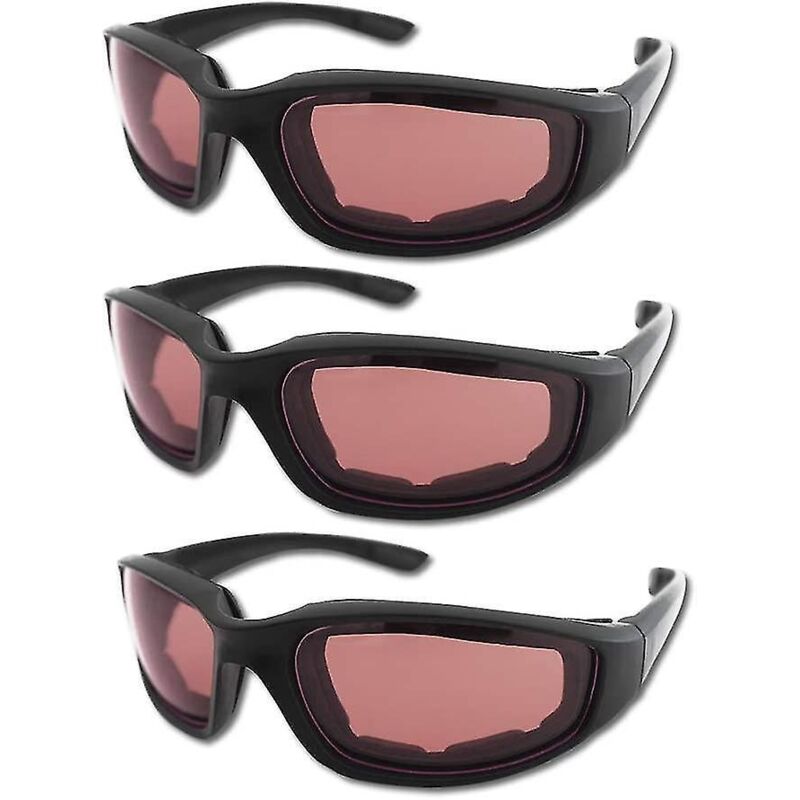 Set Mit 3 Gepolsterten Motorradbrillen, Uv-schutz, Staub- Und Winddicht, Grau + Weiß + Rosagelb