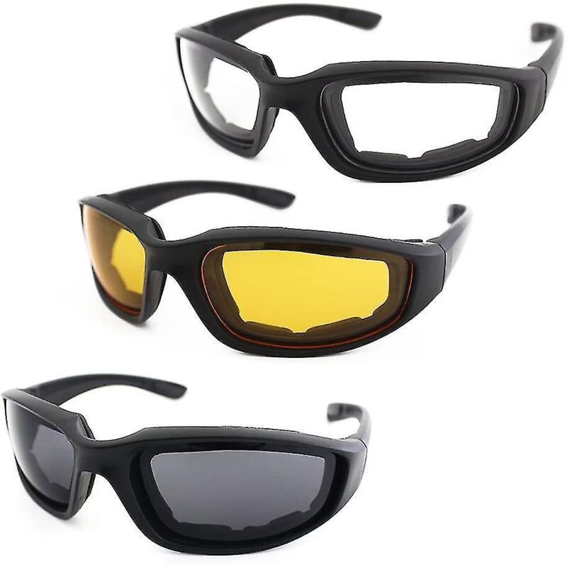 Set Aus 3 Gepolsterten Motorradbrillen, Uv-schutz, Staub- Und Winddicht, Grau + Weiß + Gelb.