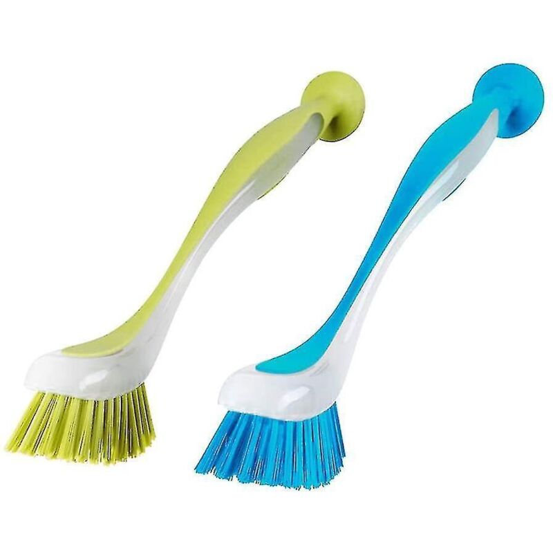 Spülmaschinenbürste, Langer Griff, Weiche Und Ergonomische Borsten, Mit Saugnapf (2er-pack).