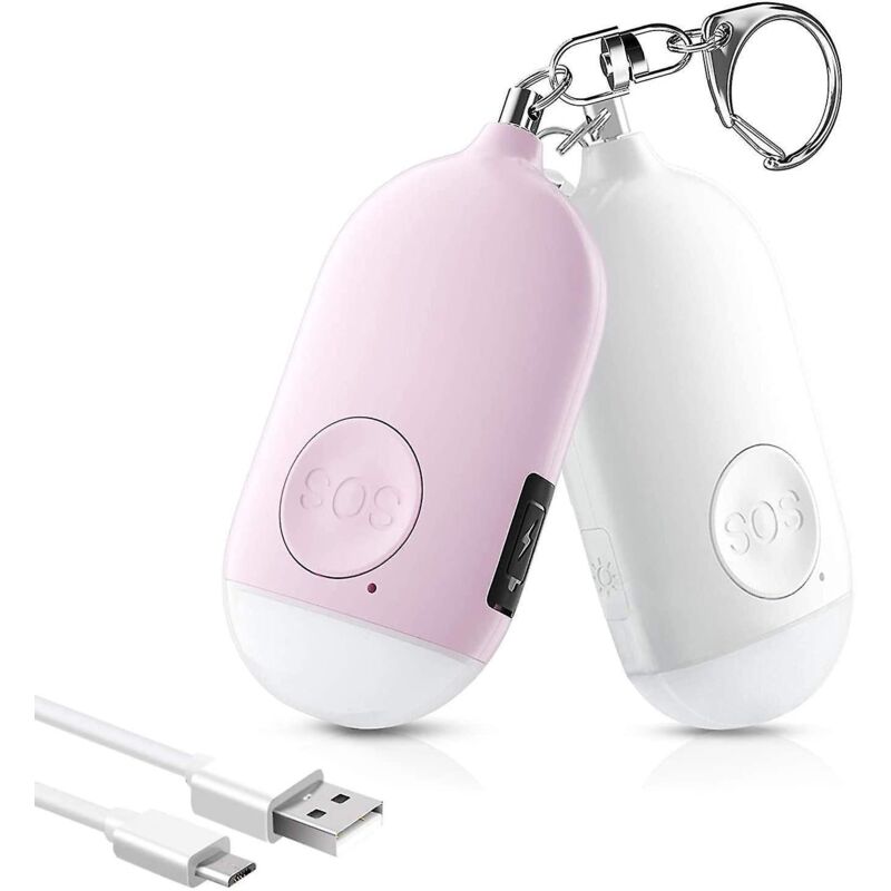 Wiederaufladbarer Usb-notruf-schlüsselanhänger Zur Selbstverteidigung, 130 Db, Rosa Und Weiß