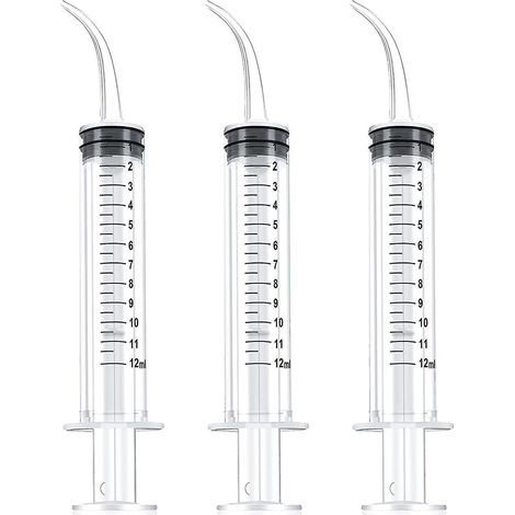 12-ml-dentalspritze, Graduierte Einweg-dentalspülspritze, Mundspülspritze Mit Gebogener Spitze Zur Reinigung Und Zahnpflege (3 Stück)