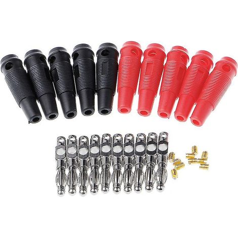 Packung Mit 10 Lötfreien, Seitlich Stapelbaren 4-mm-bananensteckern, Rot Und Schwarz