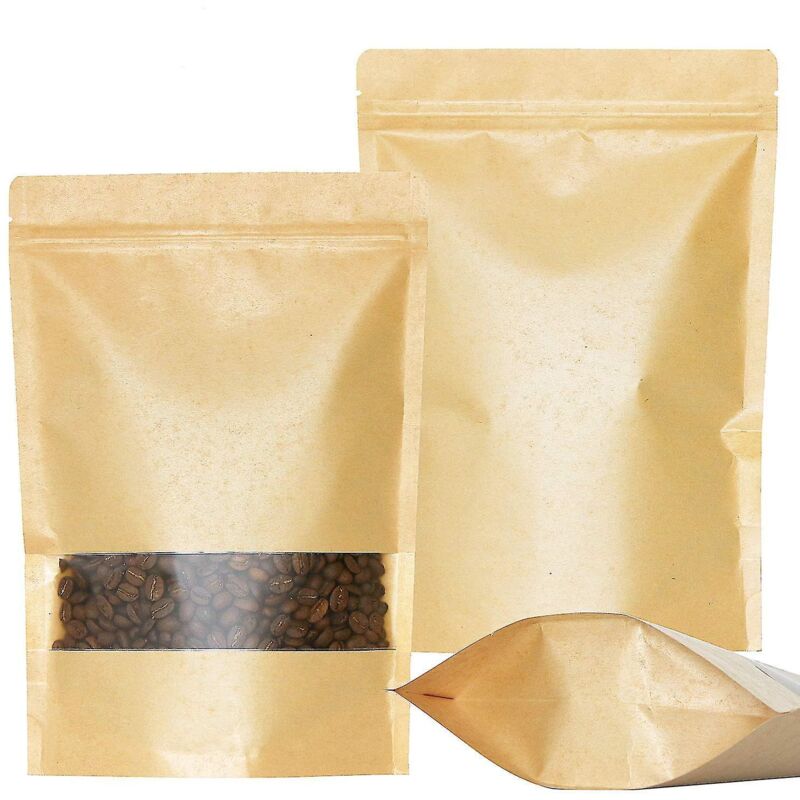 50 Kraftpapier-zip-beutel, Standbeutelformat, Mit Einkerbung Und Sichtfenster (matt) – 18 X 26 Cm