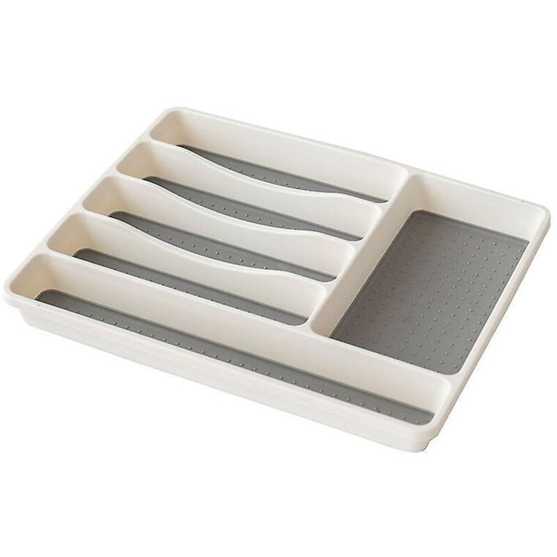 Besteckschublade Aus Kunststoff Mit 6 Fächern, 5 X 33 X 41 Cm, Rutschfester Boden, Weiß/anthrazit