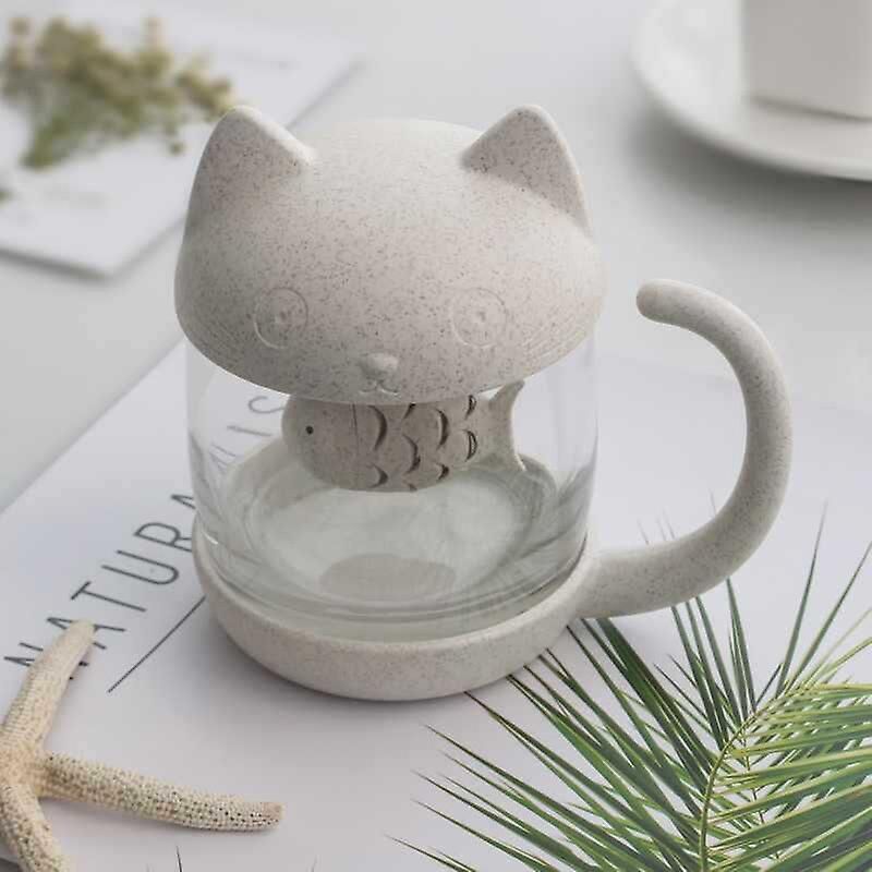 Zitronengelbe Teetasse Aus Glas Mit Einer Niedlichen Cartoon-katze, Valley Fiber Creative Filter Cup