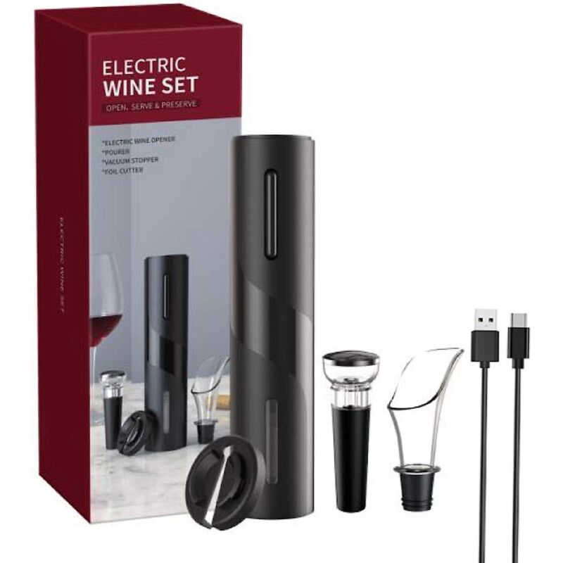 Elektrisches Flaschenöffner-set Mit Usb-aufladung Für Zuhause, Restaurant Und Partys – Inklusive Folienschneider, Verschluss Und Ausgießer – Ideales Geschenk Für Die Ganze Familie