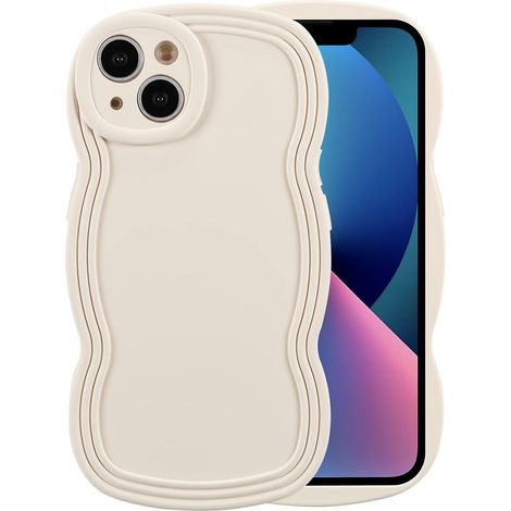 Stoßfeste, Cremefarbene Silikonhülle Für Iphone 13 Mit Schlichtem, Wellenförmigem Rahmen, Dünn Und Flexibel, Ideal Für Frauen Und Mädchen, Vollständiger Kameraschutz.