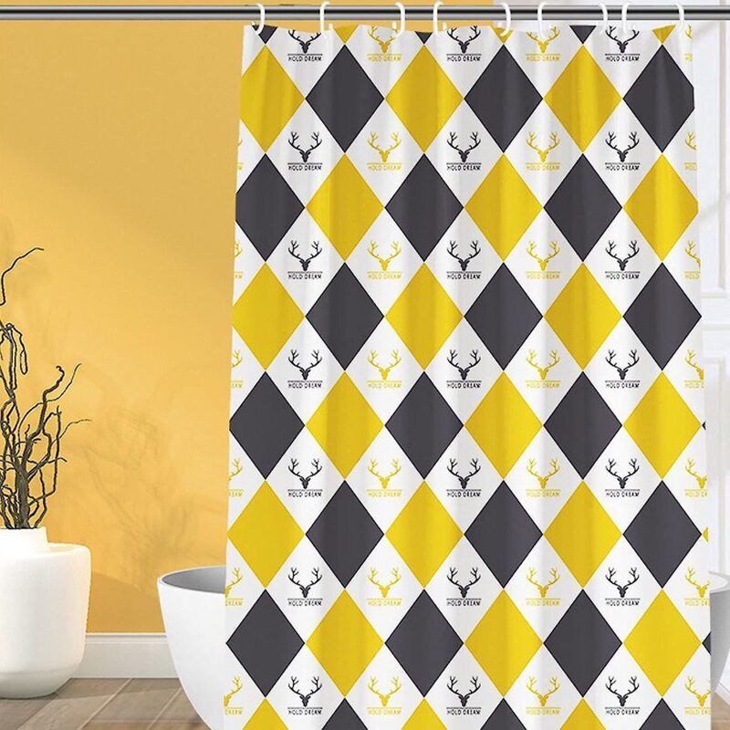 Gelber, Gemusterter Duschvorhang Aus Polyester, Schimmelresistent, 100 X 200 Cm, Mit 12 Haken