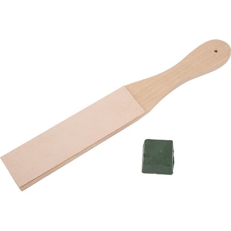 Doppelseitiger Lederschärfbügel Mit Polierpaste Und Holzbrett
