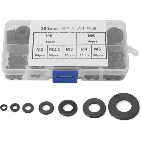 Set Mit 350 Schwarzen Nylon-flachscheiben M2 Bis M8 Für Heimwerkerarbeiten Und Reparaturen