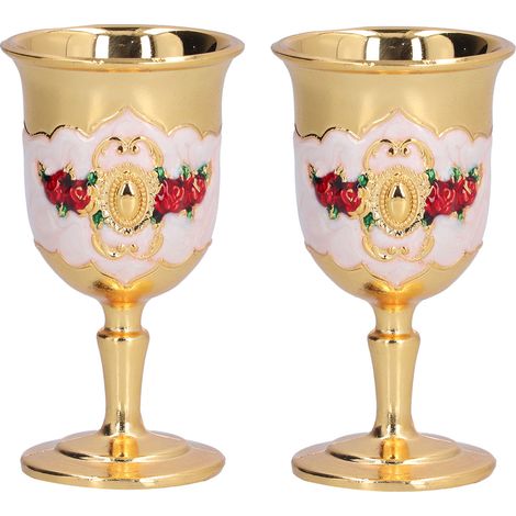 2-teiliges Set Aus Metallbechern Mit Aufgemaltem Blumenmuster, Weingläser Im Vintage-stil Für Die Bar, Elegantes Geschenk Für Getränkeliebhaber, Gold Und Weiß