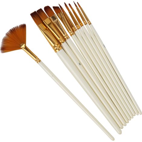 10 Nylonpinsel Mit Holzgriffen, Fächerform Für Aquarell- Und Grafikmalerei