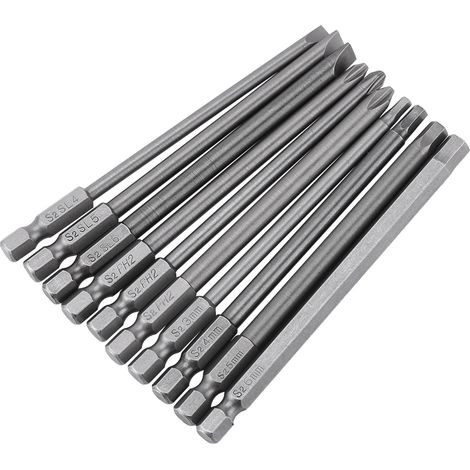 10 Magnetische Schraubendreherbits 1/4" Bst 100 Mm (schlitz, Kreuzschlitz, Sechskant)