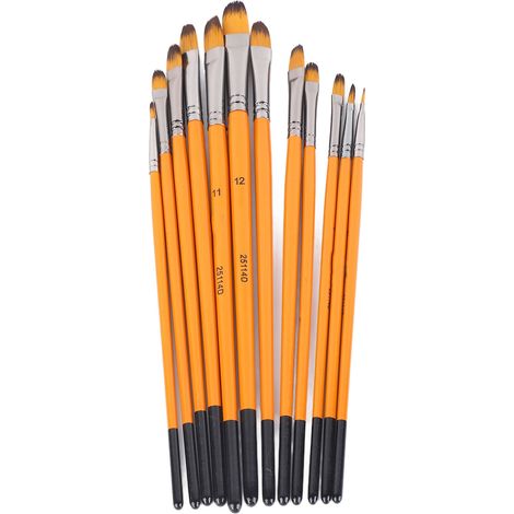 12 Professionelle Nylonpinsel Für Acrylmalerei, Holzgriff Mit Metallzwinge, Ideal Für Künstler Und Bastler, Filbertspitze Und Orangefarbener Griff