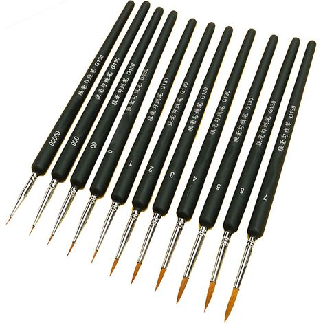 Set Mit 11 Weichen Detailpinseln Aus Wieselhaar, Ergonomischer Griff Für Präzises Malen Und Feine Linien, Dunkelblau