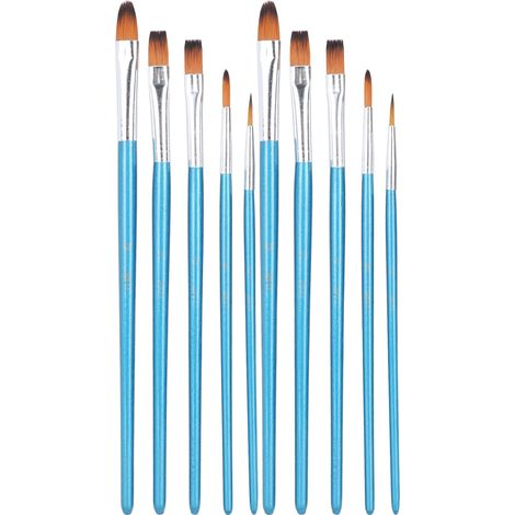 Set Mit 10 Künstlerpinseln Für Öl-, Acryl-, Aquarell- Und Gouachemalerei – Blau