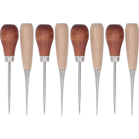 8-teiliges Ahlenset Für Leder Mit Ergonomischen Griffen Aus Holz Und Edelstahl, Multifunktionales Werkzeug Für Die Schuhherstellung Und Lederarbeiten.