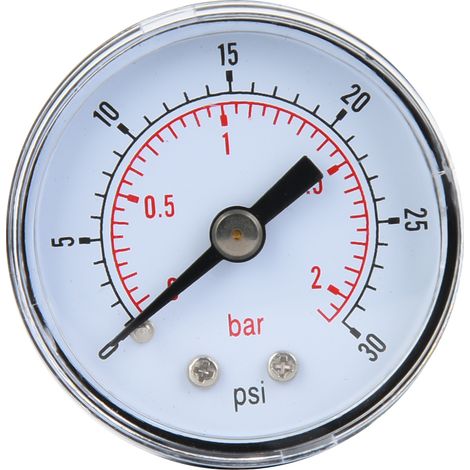 Mechanisches Manometer Für Luft, Öl Und Wasser – 1/8 Bspt-anschluss Hinten – Messbereich: 0–30 Psi / 0–2 Bar