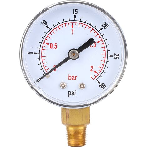 50-mm-manometer (1/8 Bspt) Für Luft, Wasser, Öl, Gas (0–30 Psi / 0–2 Bar) – Anschluss Unten