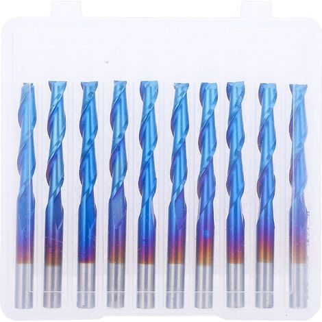 10 Stück 2-fach Spiralförmiger Flachfräser, Blau Beschichtet, Wolframstahl, 3,175 X 20 Mm Für Holz Und Metall