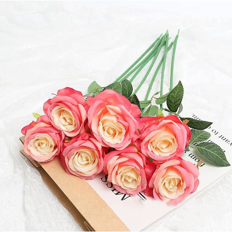 Künstliche Rosen In Leuchtenden Farben, Dekorativ, Strapazierfähig, Aus Seide, Rosa Und Gelb